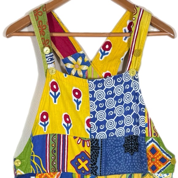 Sacred Threads Vintage Patchwork Overalls Romper M Cottagecore Hippie Boho - Picture 2 of 14